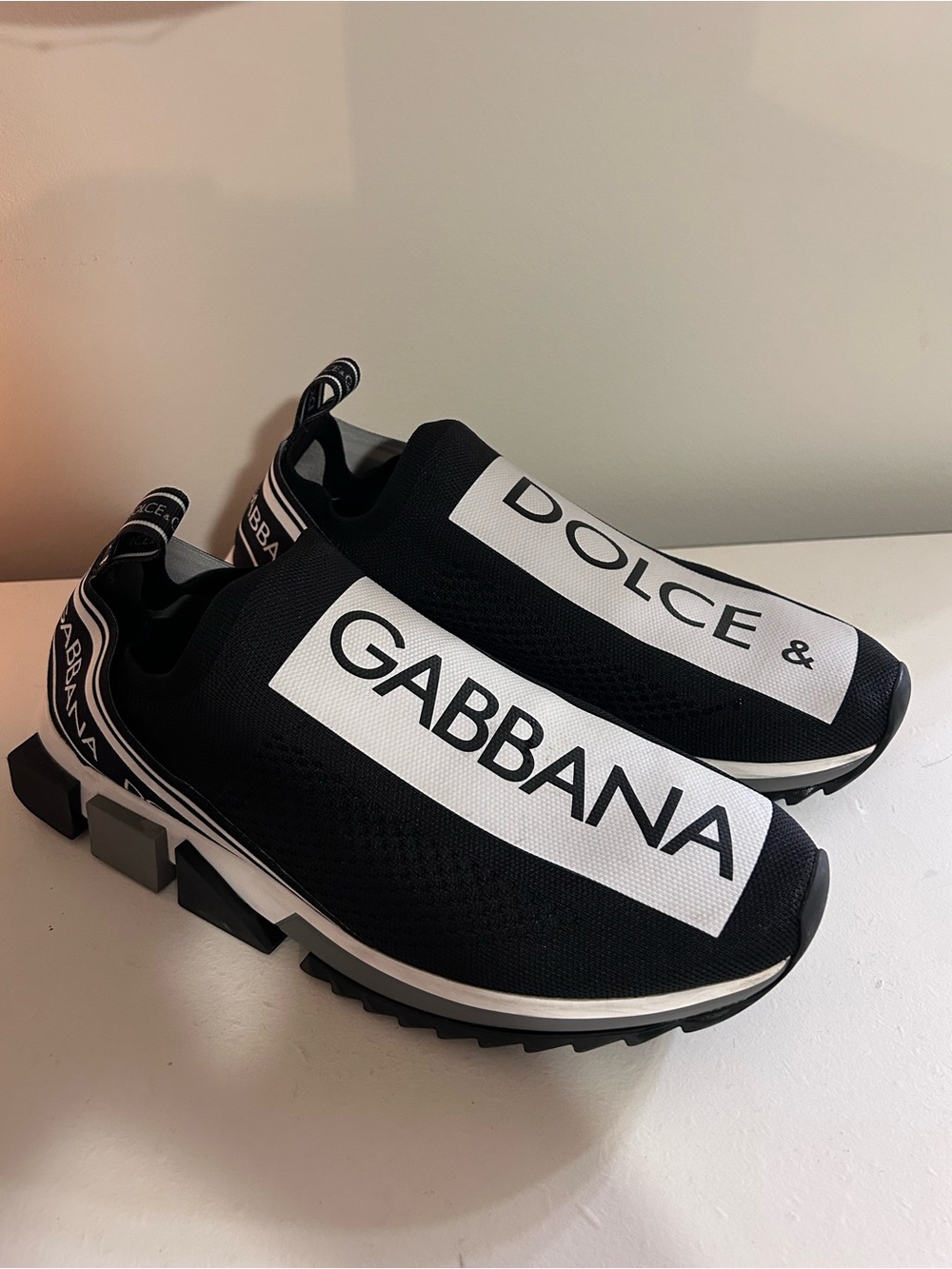 Dolce & Gabbana Black and White Logo Slip-On Sneakers